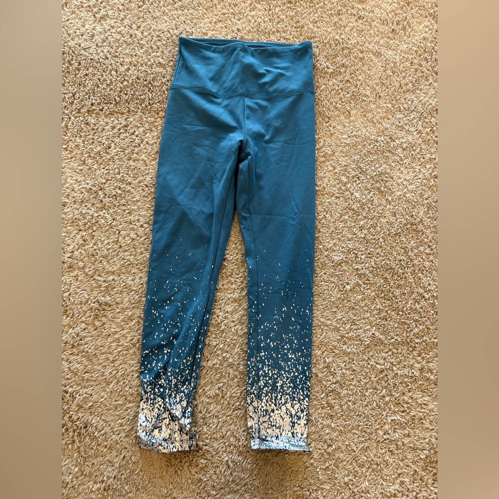 Marika Teal Leggings with White Paint-Splatter Hem